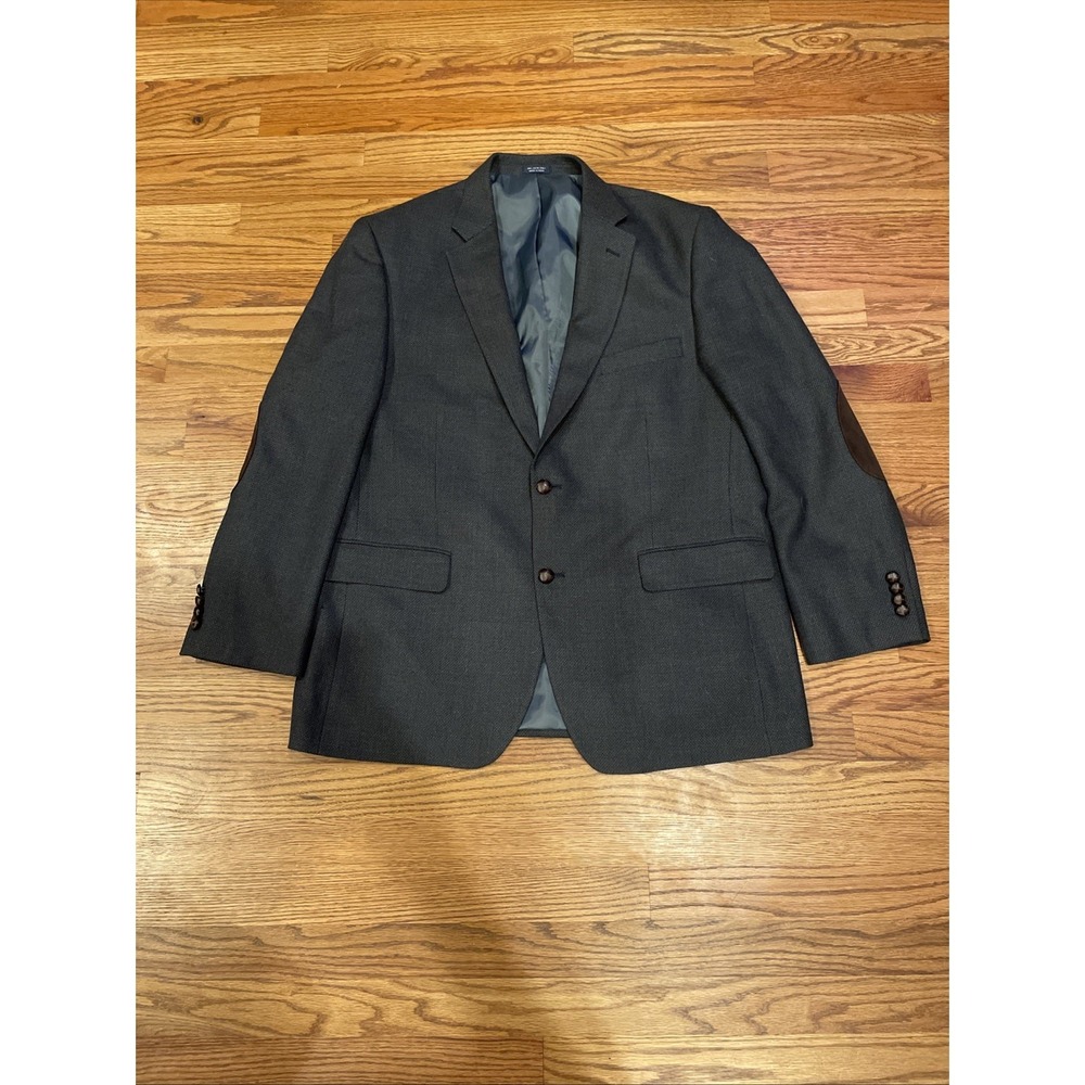 Saddlebred Men's Wool Blend Blazer Gray Elbow Patches Size 46R Preppy Classic